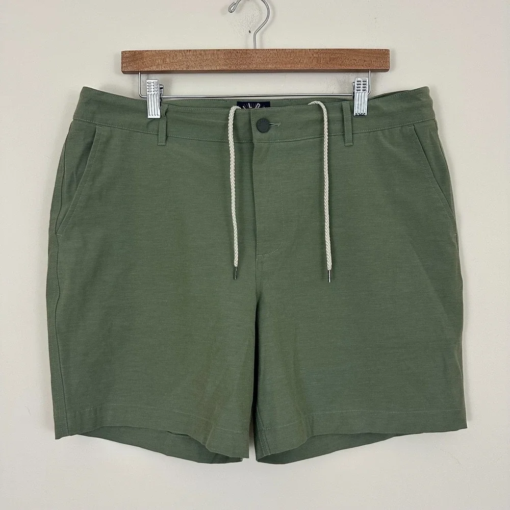 Faherty Brand All Day Shorts Sage Green Stretch Internal Drawstring Mens 36